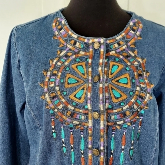 Vintage 80's Bob‎ Mackie Wearable Art  Denim Southwestern Embroidered Shacket - Picture 2 of 16